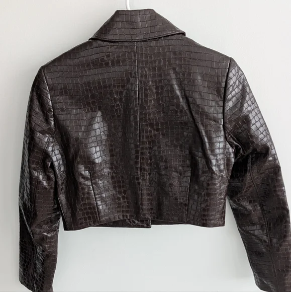 NWT Dynamite Mocha Brown Croc-Embossed Faux Leather Blazer/Jacket - Picture 3 of 5
